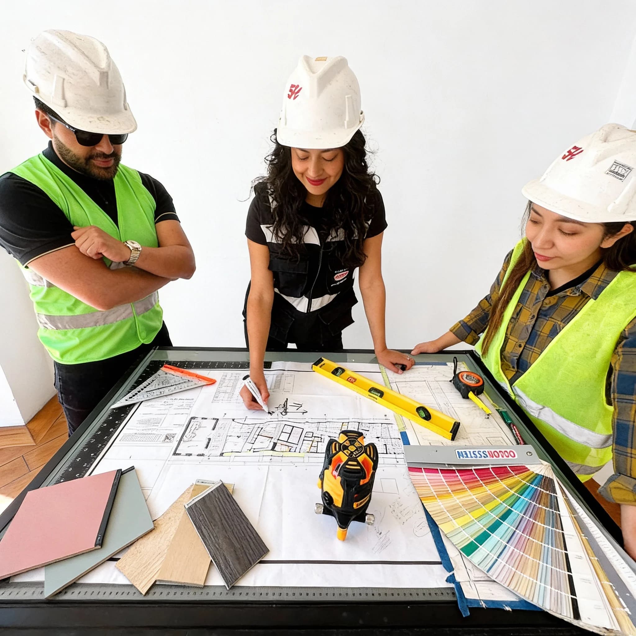 Equipo de arquitectos revisando planos